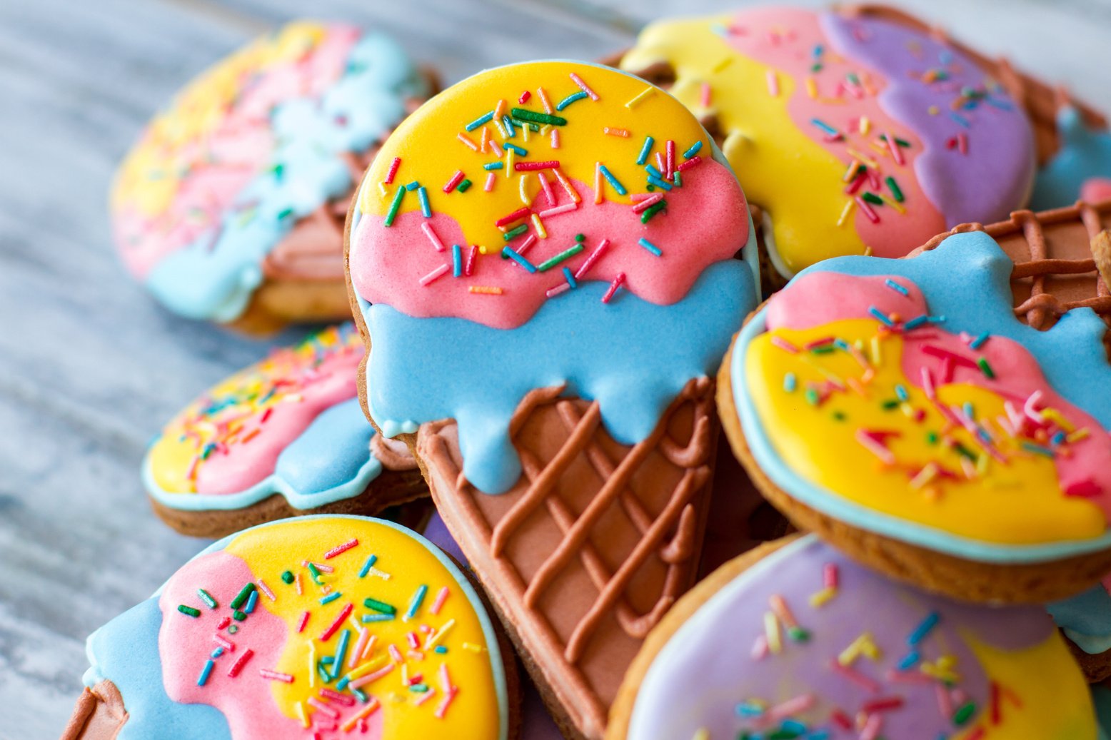 Pile of decorated cookies.